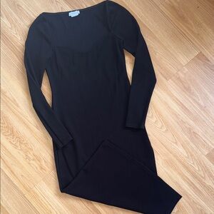 Lovers + Friends Black Long Sleeve MIDI Dress Bodycon Pencil Sweetheart Neckline